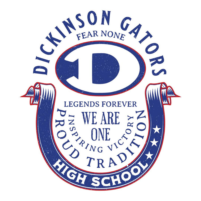 Close-up view of Dickinson High School Gators Unisex 3/4 sleeve Raglan T-shirt 229