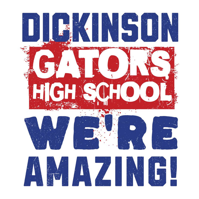 Close-up view of Dickinson High School Gators Unisex 3/4 sleeve Raglan T-shirt 231
