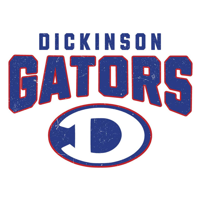 Close-up view of Dickinson High School Gators Unisex 3/4 sleeve Raglan T-shirt 234