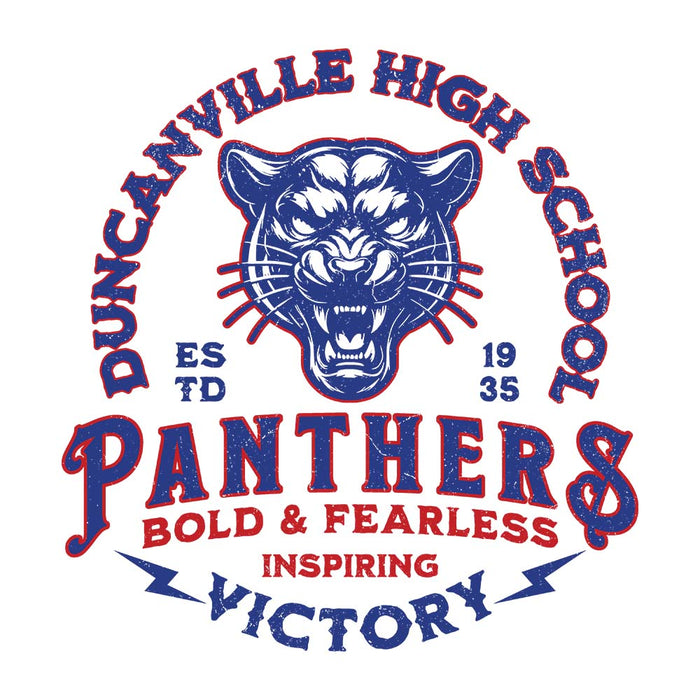 Close-up view of Duncanville High School Panthers Unisex 3/4 sleeve Raglan T-shirt 206