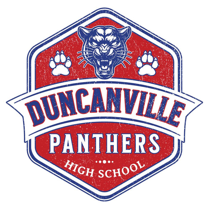 Close-up view of Duncanville High School Panthers Unisex 3/4 sleeve Raglan T-shirt 209