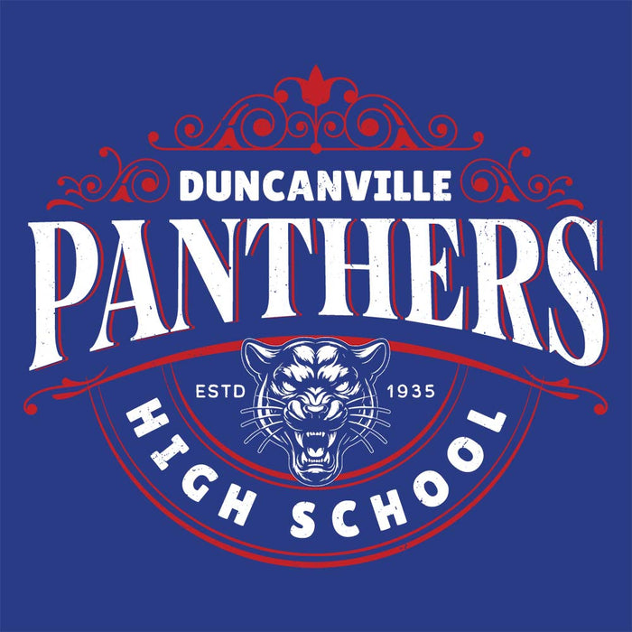 Close-up view of Duncanville High School Panthers Royal Blue Classic Unisex Hoodie 211