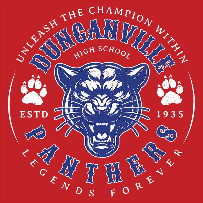 Close-up view of Duncanville High School Panthers Red Premium Unisex T-shirt 214