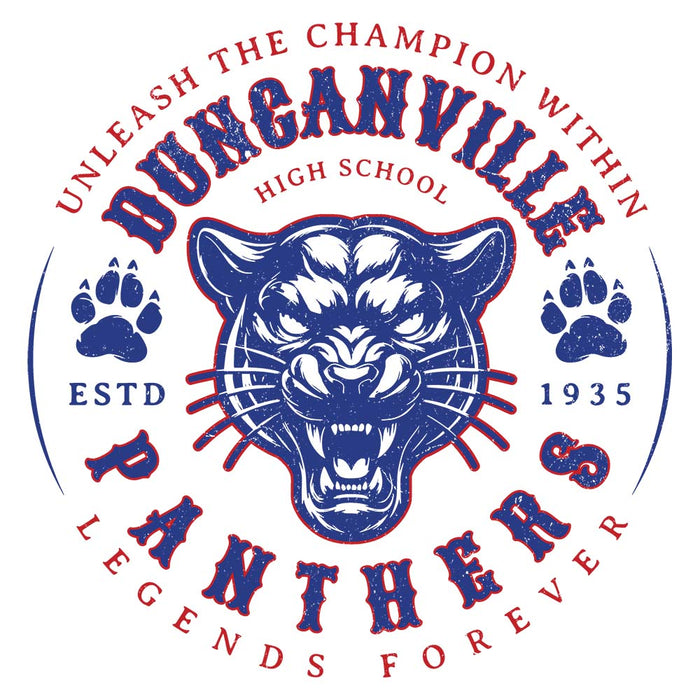 Close-up view of Duncanville High School Panthers Unisex 3/4 sleeve Raglan T-shirt 214