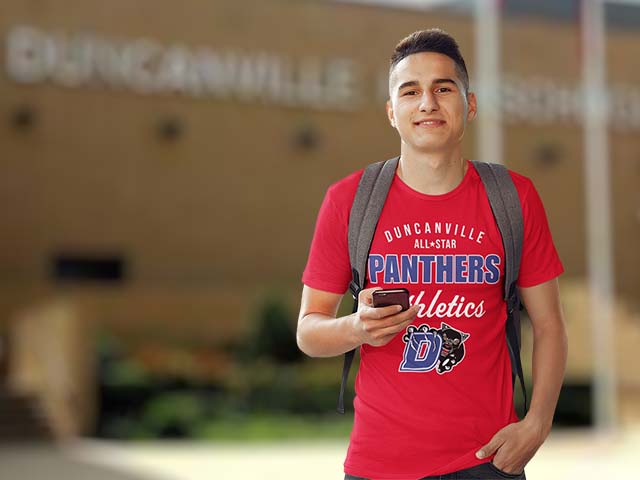 Supremely soft premium Duncanville Panther t-shirts—perfect for showing school pride on Spirit Day, game day, or any day.
