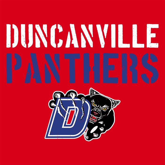 Close-up view of Duncanville High School Panthers Women's Red SoftStyle T-shirt 017