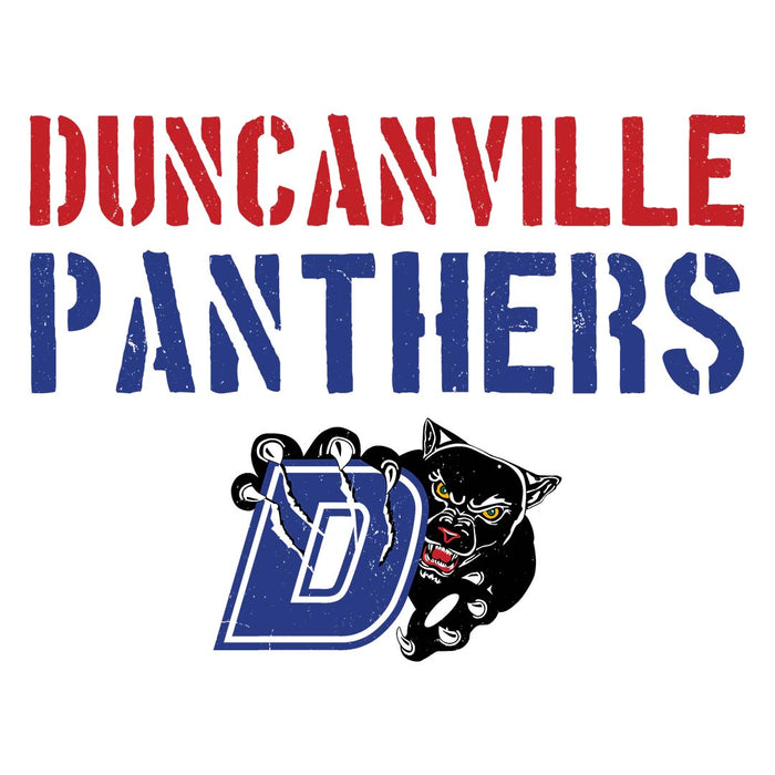 Close-up view of Duncanville High School Panthers Unisex 3/4 sleeve Raglan T-shirt 017