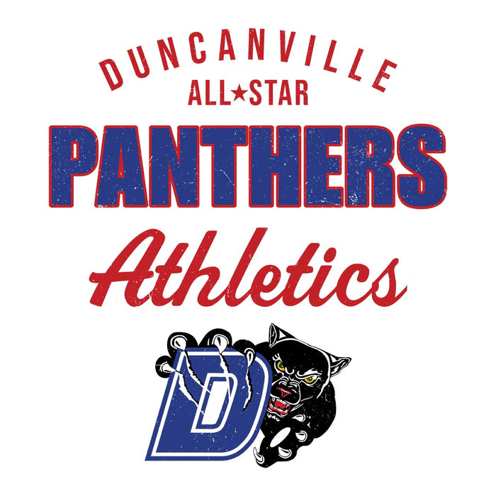 Close-up view of Duncanville High School Panthers Unisex 3/4 sleeve Raglan T-shirt 034