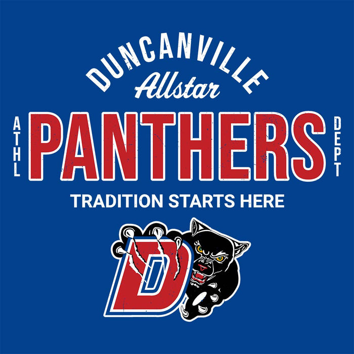 Close-up view of Duncanville High School Panthers Royal Blue Classic Unisex T-shirt 040