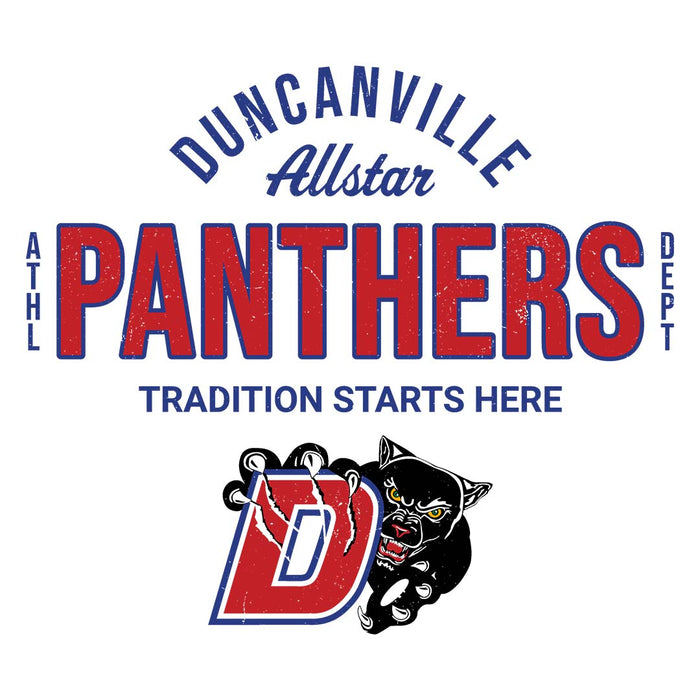 Close-up view of Duncanville High School Panthers Unisex 3/4 sleeve Raglan T-shirt 040