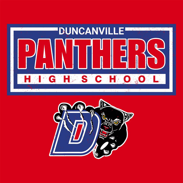 Close-up view of Duncanville High School Panthers Women's Red SoftStyle T-shirt 049