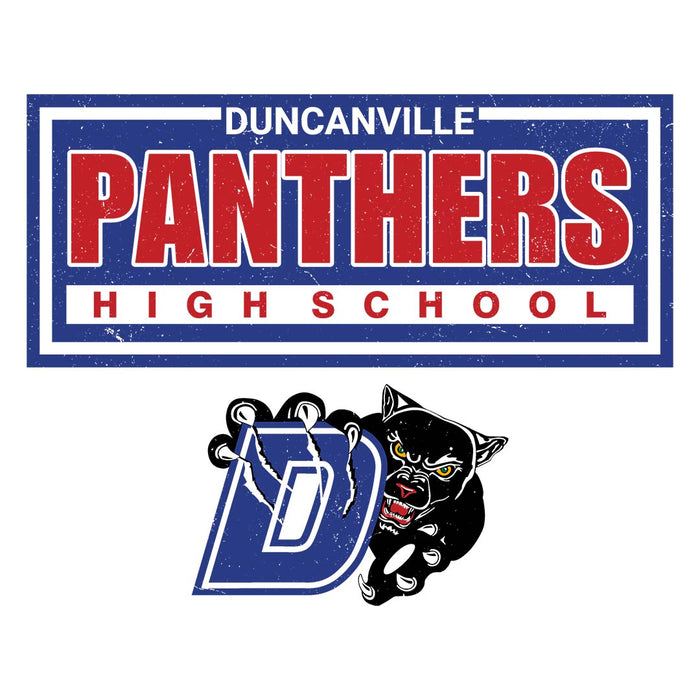 Close-up view of Duncanville High School Panthers Unisex 3/4 sleeve Raglan T-shirt 049