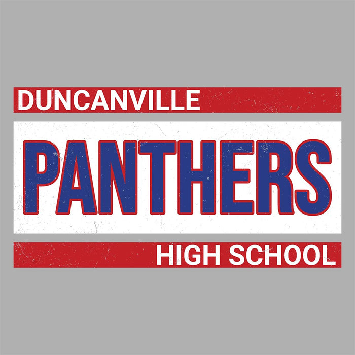 Close-up view of Duncanville High School Panthers Unisex 3/4 sleeve Raglan T-shirt 098