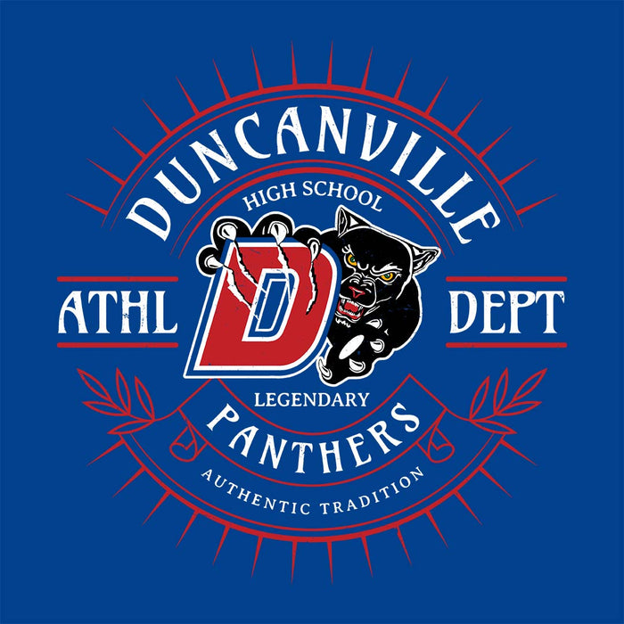 Close-up view of Duncanville High School Panthers Royal Blue Classic Unisex T-shirt 201