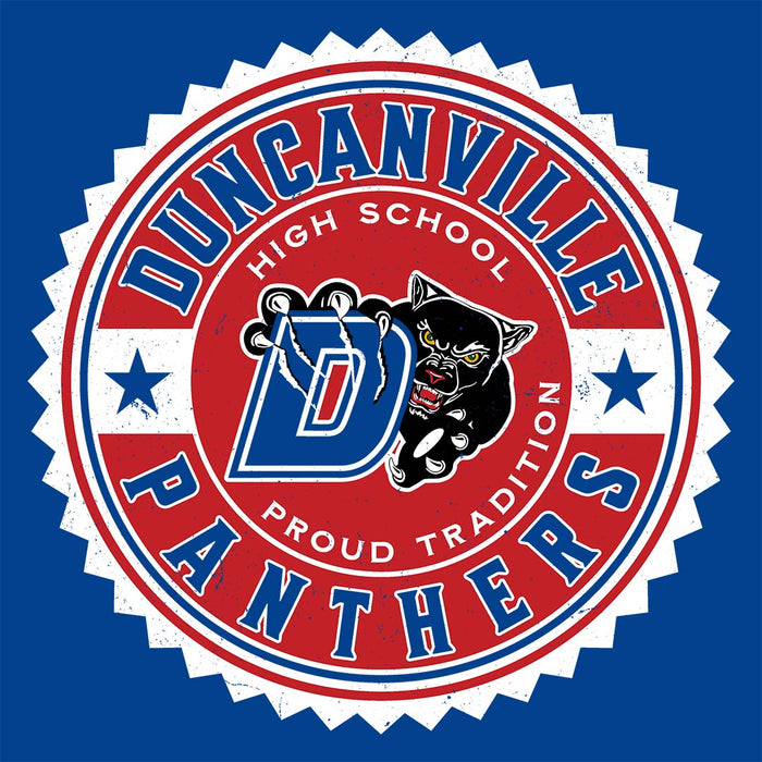 Close-up view of Duncanville High School Panthers Women's Royal Blue SoftStyle T-shirt 203