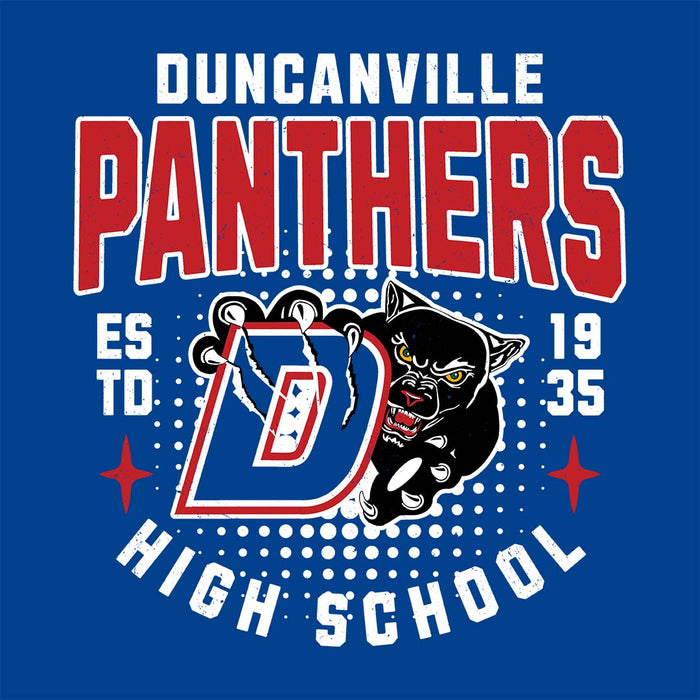 Close-up view of Duncanville High School Panthers Royal Blue Classic Unisex T-shirt 204