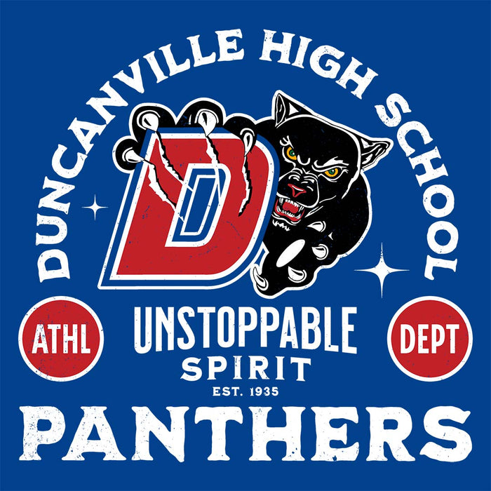Close-up view of Duncanville High School Panthers Royal Blue Classic Unisex T-shirt 208
