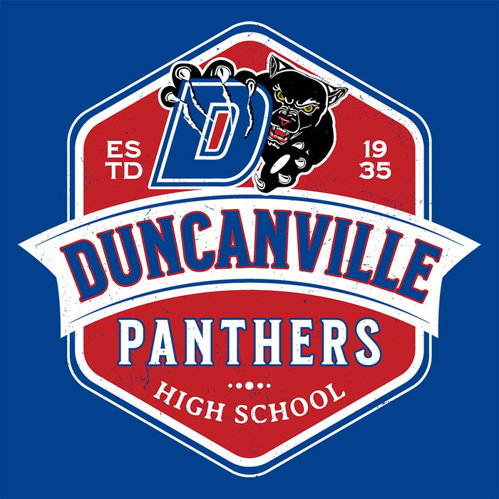 Close-up view of Duncanville High School Panthers Royal Blue Classic Unisex T-shirt 209