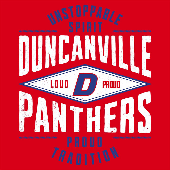 Close-up view of Duncanville High School Panthers Women's Red SoftStyle T-shirt 210
