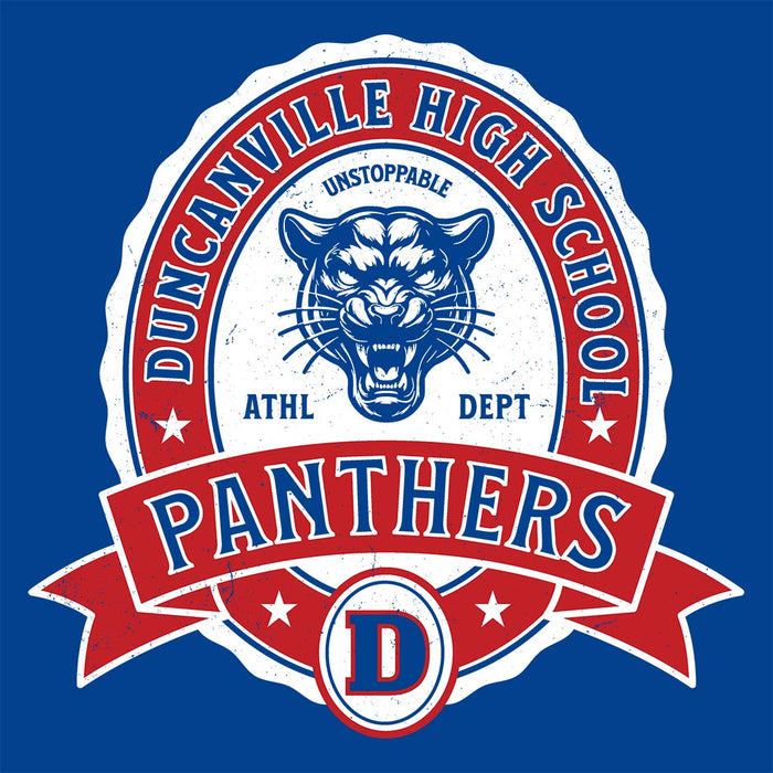 Close-up view of Duncanville High School Panthers Royal Blue Classic Unisex T-shirt 212