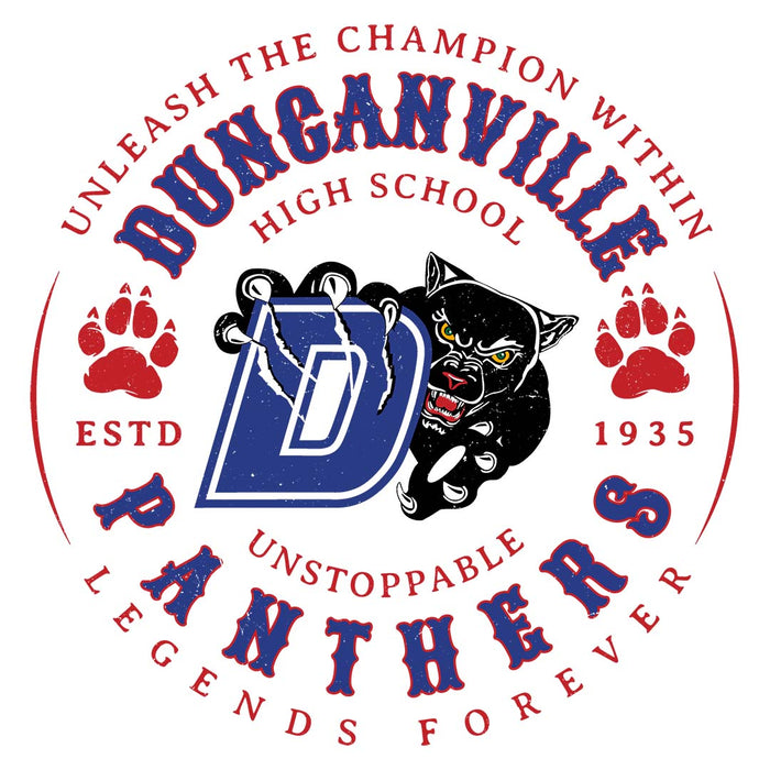 Close-up view of Duncanville High School Panthers Unisex 3/4 sleeve Raglan T-shirt 214