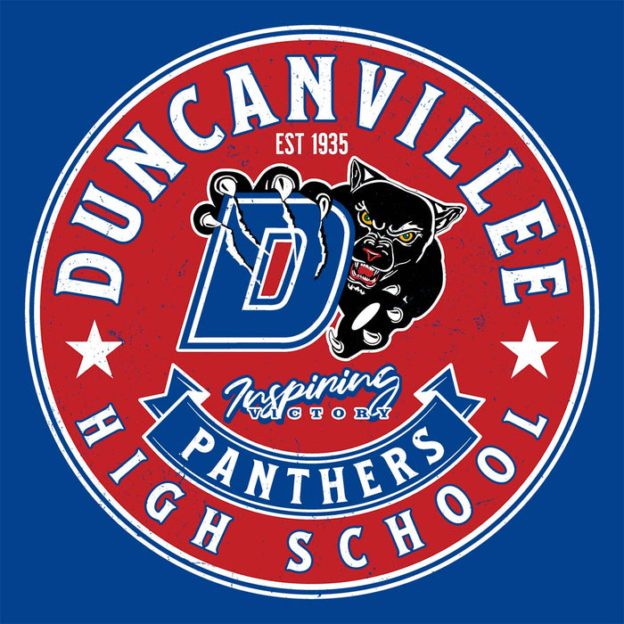 Close-up view of Duncanville High School Panthers Women's Royal Blue SoftStyle T-shirt 215