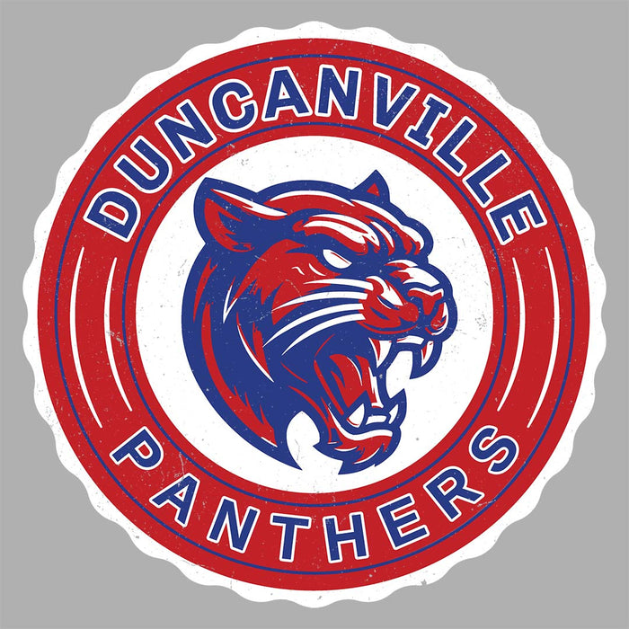 Close-up view of Duncanville High School Panthers Unisex 3/4 sleeve Raglan T-shirt 216