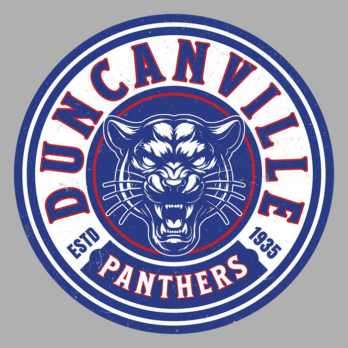 Close-up view of Duncanville High School Panthers Unisex 3/4 sleeve Raglan T-shirt 220