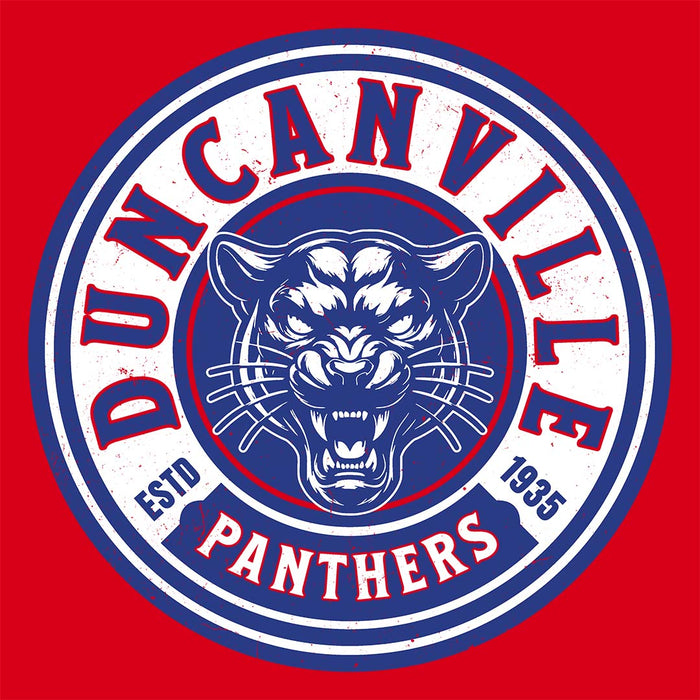 Close-up view of Duncanville High School Panthers Women's Red SoftStyle T-shirt 220