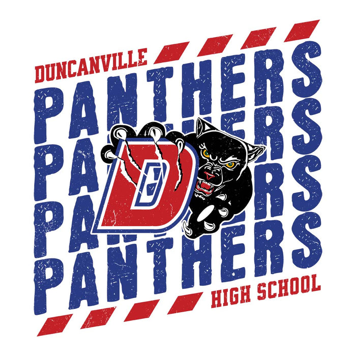 Close-up view of Duncanville High School Panthers Unisex 3/4 sleeve Raglan T-shirt 223