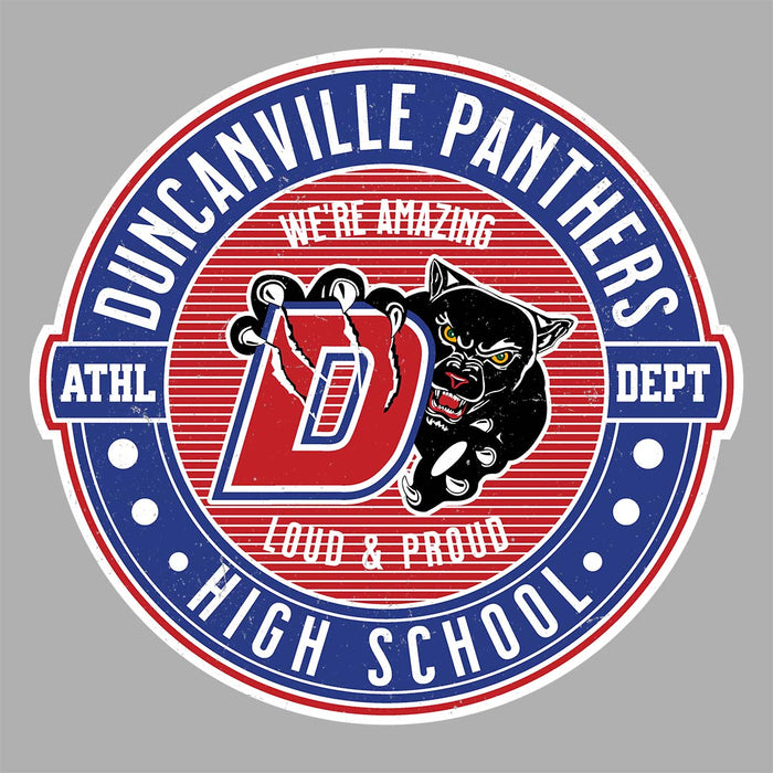 Close-up view of Duncanville High School Panthers Unisex 3/4 sleeve Raglan T-shirt 224