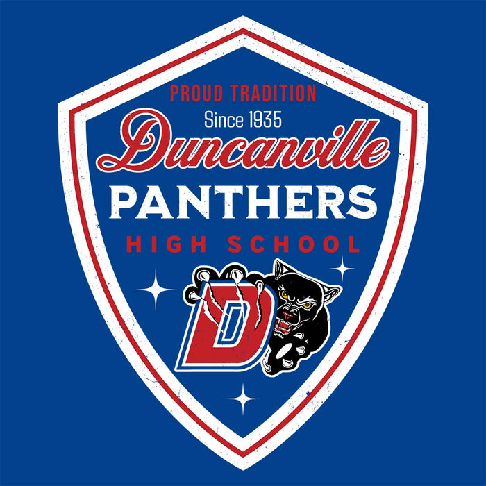 Close-up view of Duncanville High School Panthers Women's Royal Blue SoftStyle T-shirt 225