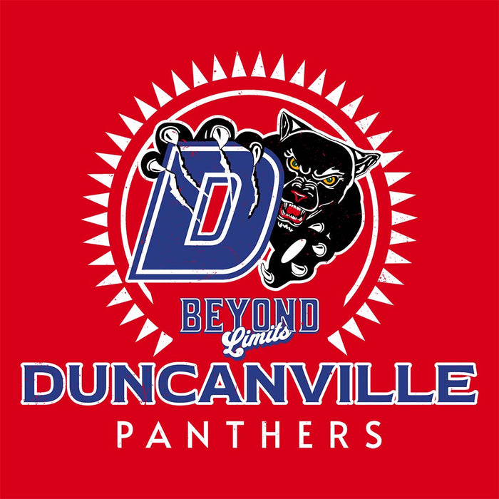 Close-up view of Duncanville High School Panthers Women's Red SoftStyle T-shirt 226