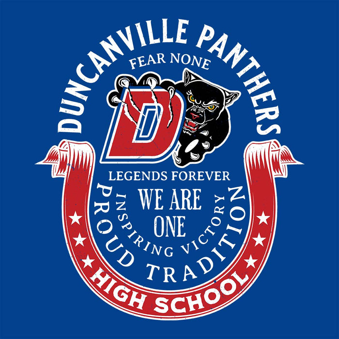Close-up view of Duncanville High School Panthers Royal Blue Classic Unisex T-shirt 229