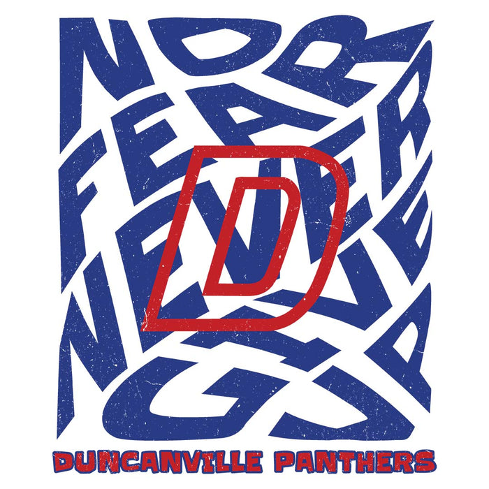 Close-up view of Duncanville High School Panthers Unisex 3/4 sleeve Raglan T-shirt 236