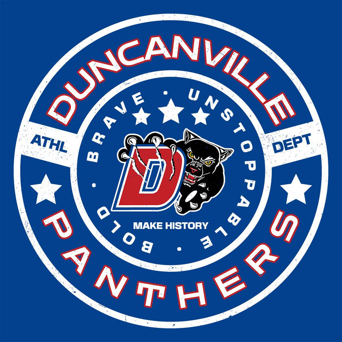 Close-up view of Duncanville High School Panthers Women's Royal Blue SoftStyle T-shirt 239