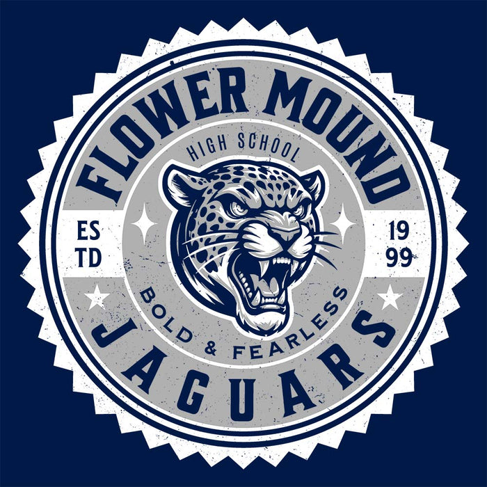 Close-up view of Flower Mound High School Jaguars Navy Blue Classic Unisex Hoodie 203