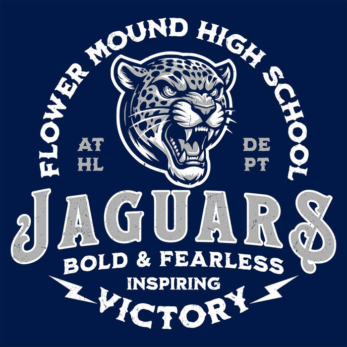 Close-up view of Flower Mound High School Jaguars Navy Blue Premium Hoodie 206