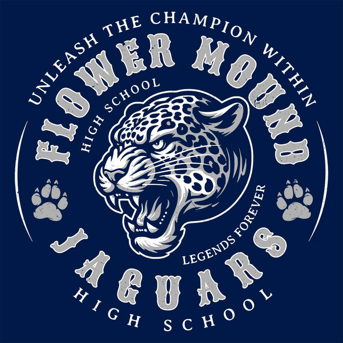 Close-up view of Flower Mound High School Jaguars Navy Blue Premium Hoodie 214