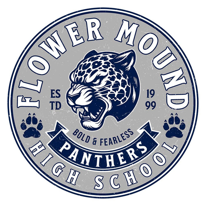 Close-up view of Flower Mound High School Jaguars Unisex 3/4 sleeve Raglan T-shirt 215