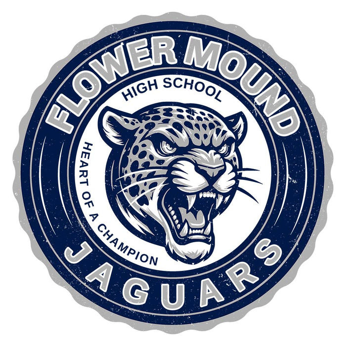 Close-up view of Flower Mound High School Jaguars Unisex 3/4 sleeve Raglan T-shirt 216