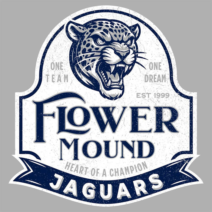 Close-up view of Flower Mound High School Jaguars Carbon Grey Premium Hoodie 219