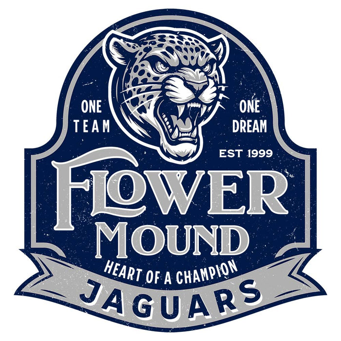 Close-up view of Flower Mound High School Jaguars Unisex 3/4 sleeve Raglan T-shirt 219