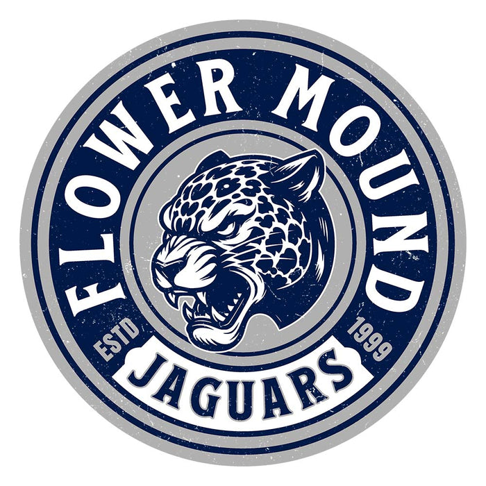 Close-up view of Flower Mound High School Jaguars Unisex 3/4 sleeve Raglan T-shirt 220