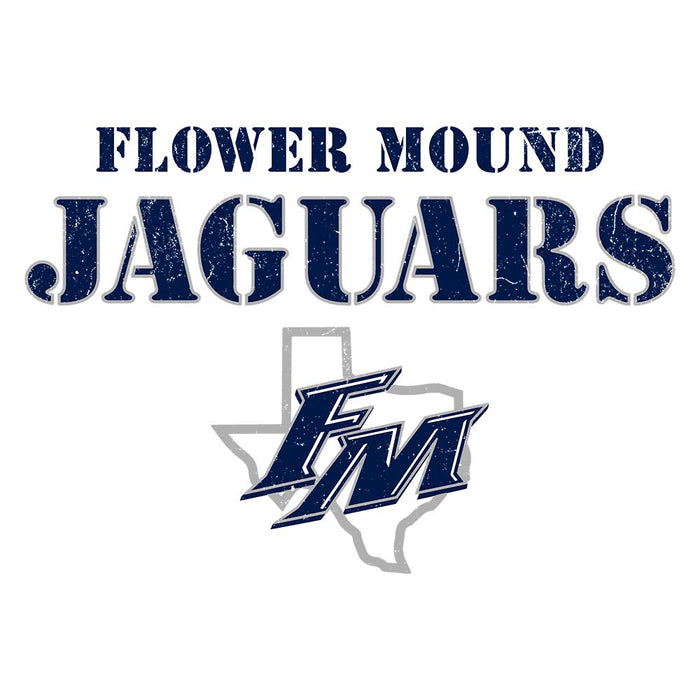 Close-up view of Flower Mound High School Jaguars Unisex 3/4 sleeve Raglan T-shirt 222