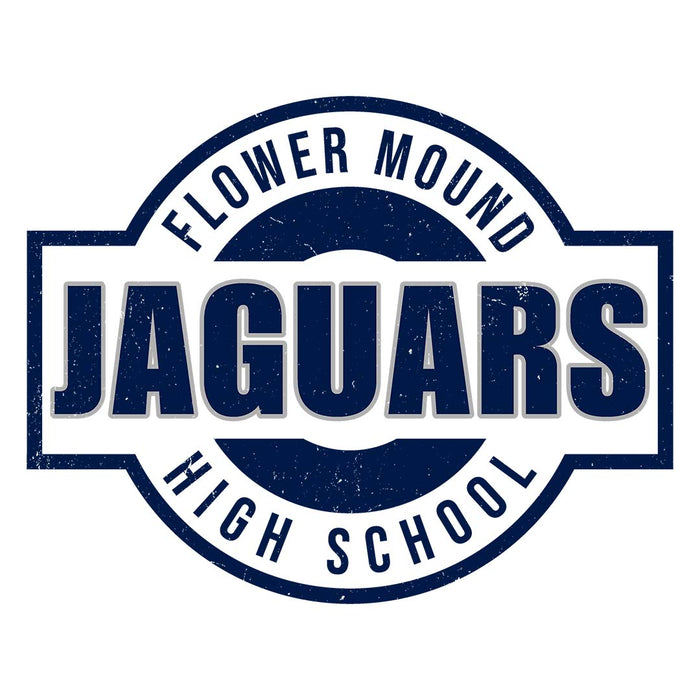 Close-up view of Flower Mound High School Jaguars Unisex 3/4 sleeve Raglan T-shirt 011