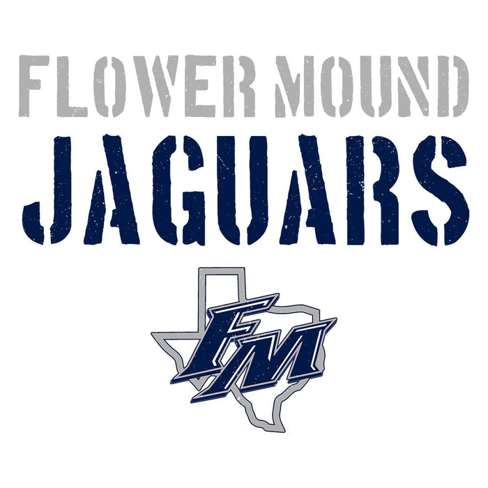 Close-up view of Flower Mound High School Jaguars Unisex 3/4 sleeve Raglan T-shirt 017
