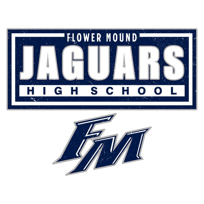 Close-up view of Flower Mound High School Jaguars Unisex 3/4 sleeve Raglan T-shirt 049