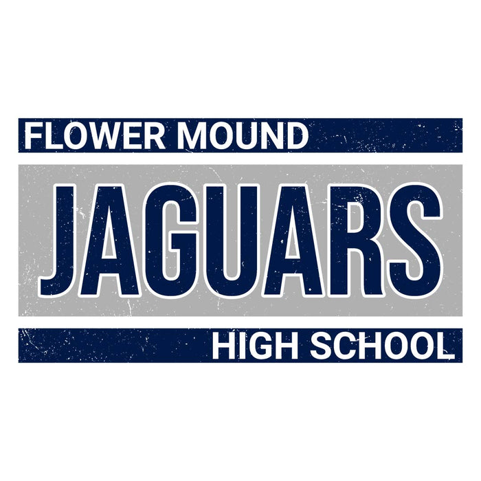 Close-up view of Flower Mound High School Jaguars Unisex 3/4 sleeve Raglan T-shirt 098
