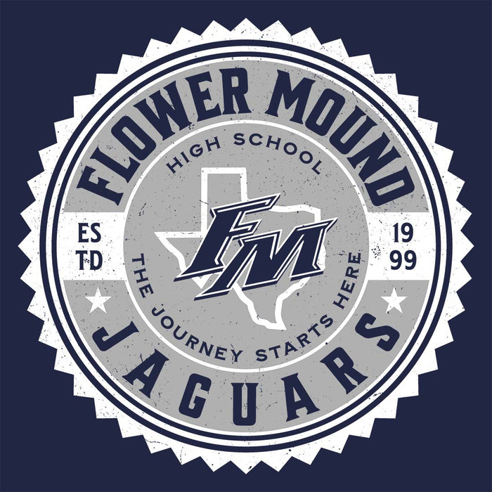 Close-up view of Flower Mound High School Jaguars Navy Blue Classic Unisex T-shirt 203